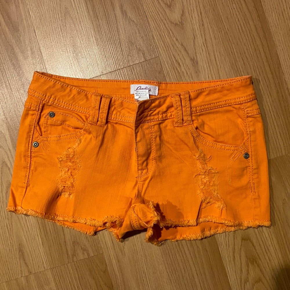 Orange jean shorts